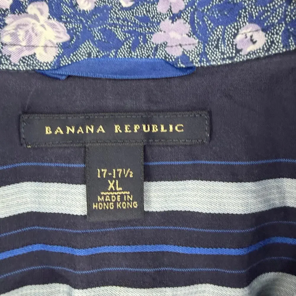 Banana Republic XL Men's Blue Floral Striped Long Sleeve Button-Up Shirt